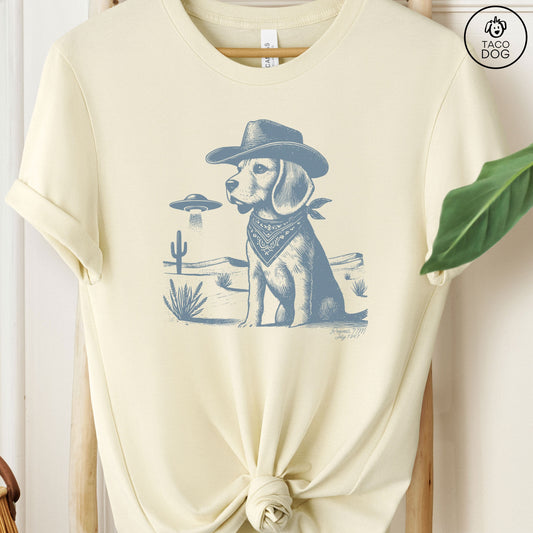 Beagle Cowboy Ink Space Cowboy UFO T-Shirt Natural Taco-Dog