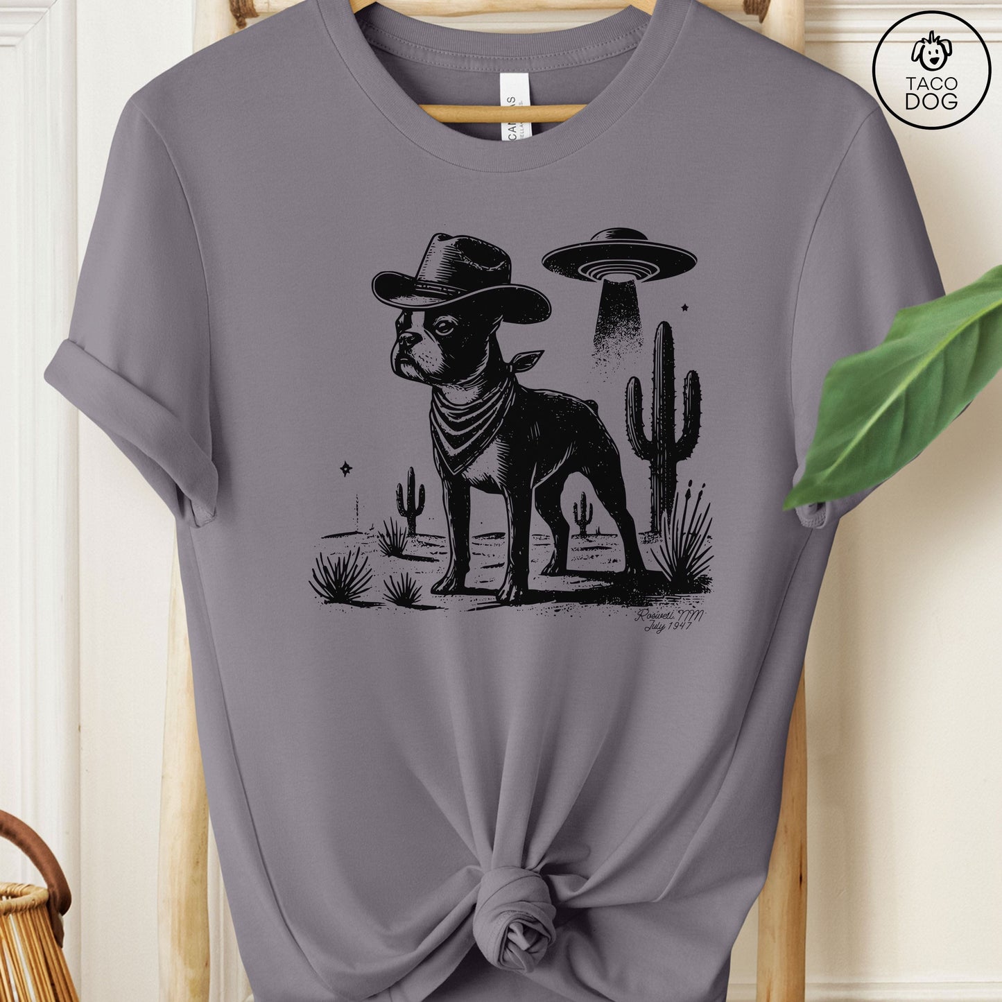 Boston Terrier Cowboy Ink Space UFO T-Shirt