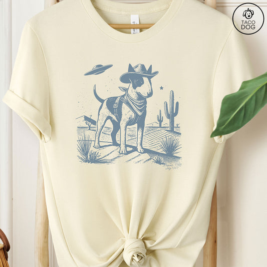 Bull Terrier Bully Cowboy Ink Space UFO T-Shirt Natural Taco-Dog