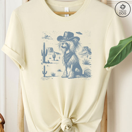 Chinese Crested Ink Cowboy UFO T-Shirt Natural Taco-Dog