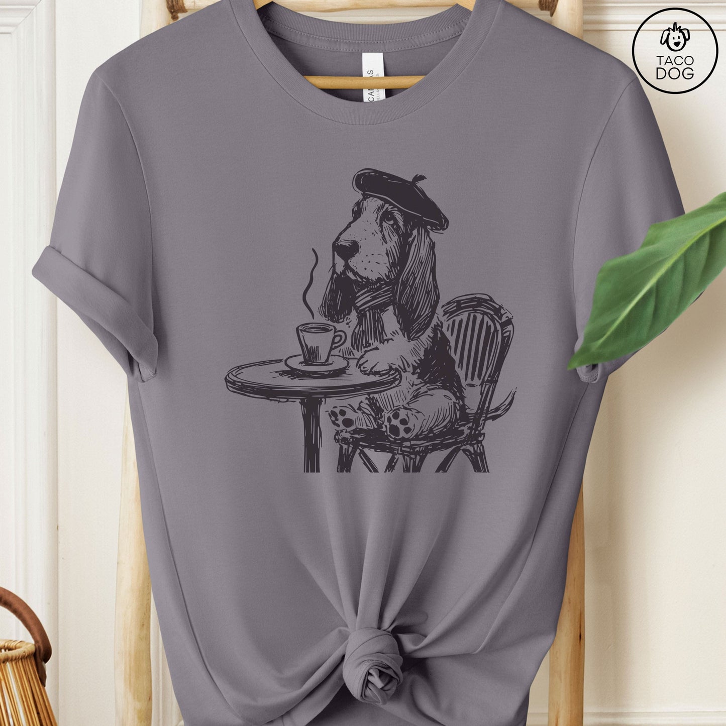Basset Hound France Paris Cafe Coffee T-Shirt