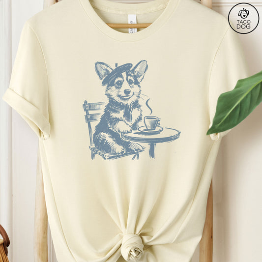 Corgi Paris France Coffee T-Shirt Natural Taco-Dog