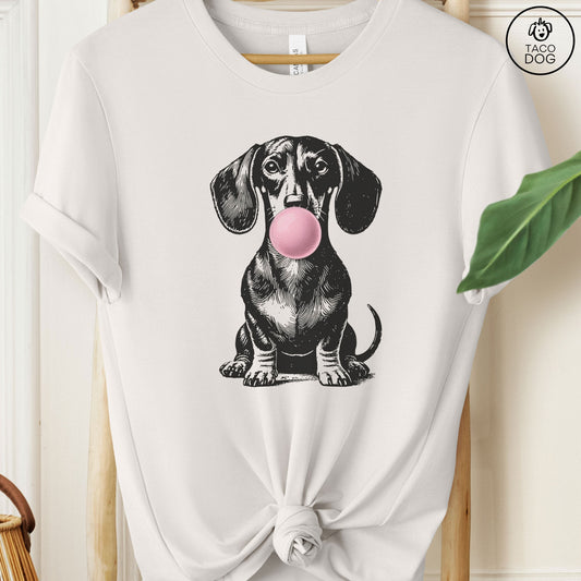 Dachshund Weenie Wiener Dog Doxie Gum Bubblegum T-Shirt Vintage White Taco-Dog
