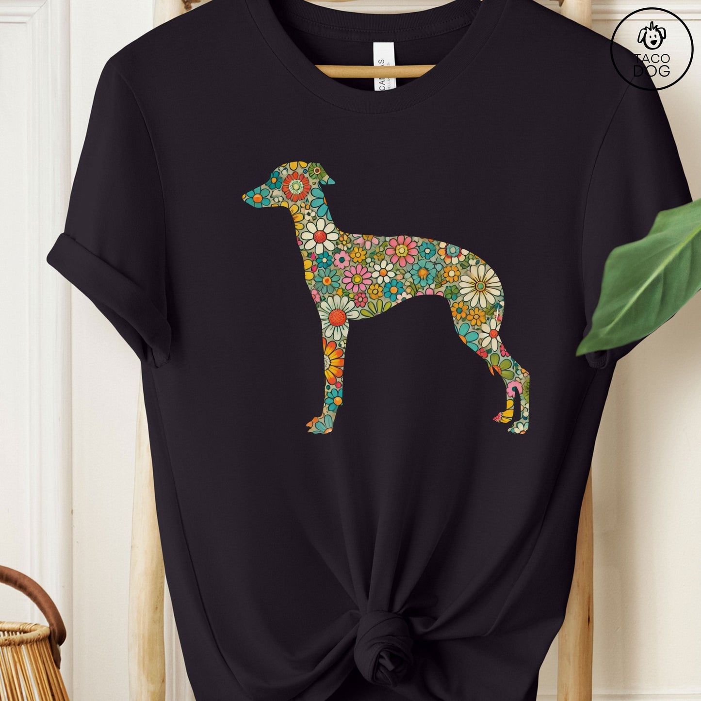 Dachshund Silhouette Flowers Floral T-Shirt Black Taco-Dog