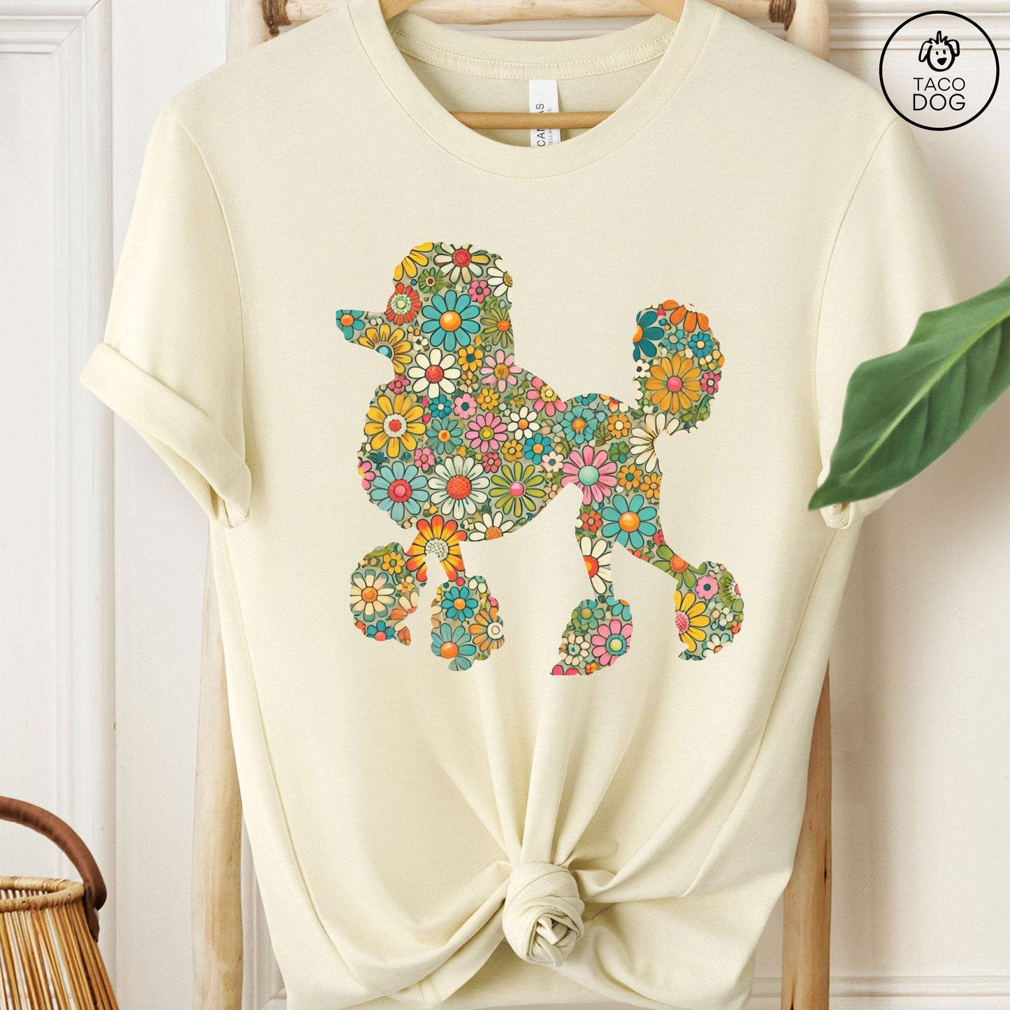 Poodle Silhouette Flowers Floral T-Shirt
