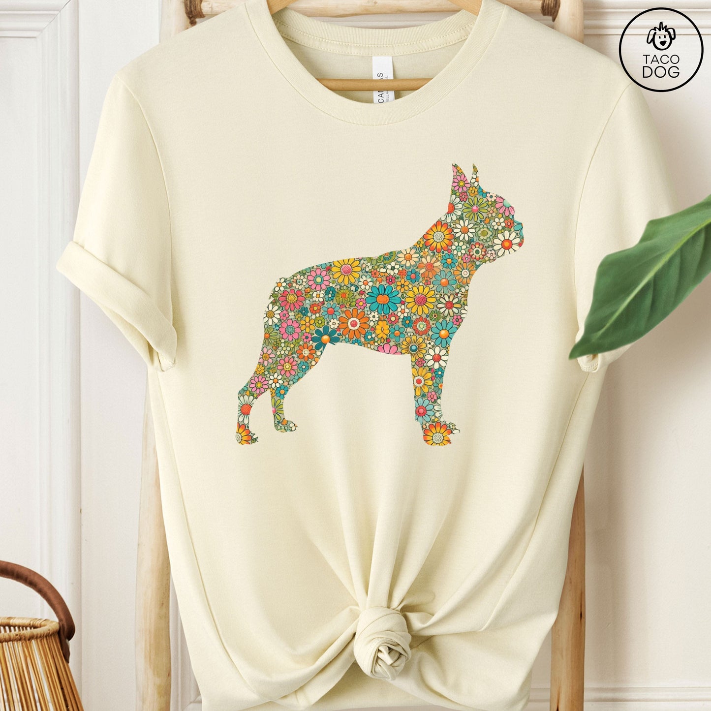 Boston Terrier Silhouette Floral T-Shirt