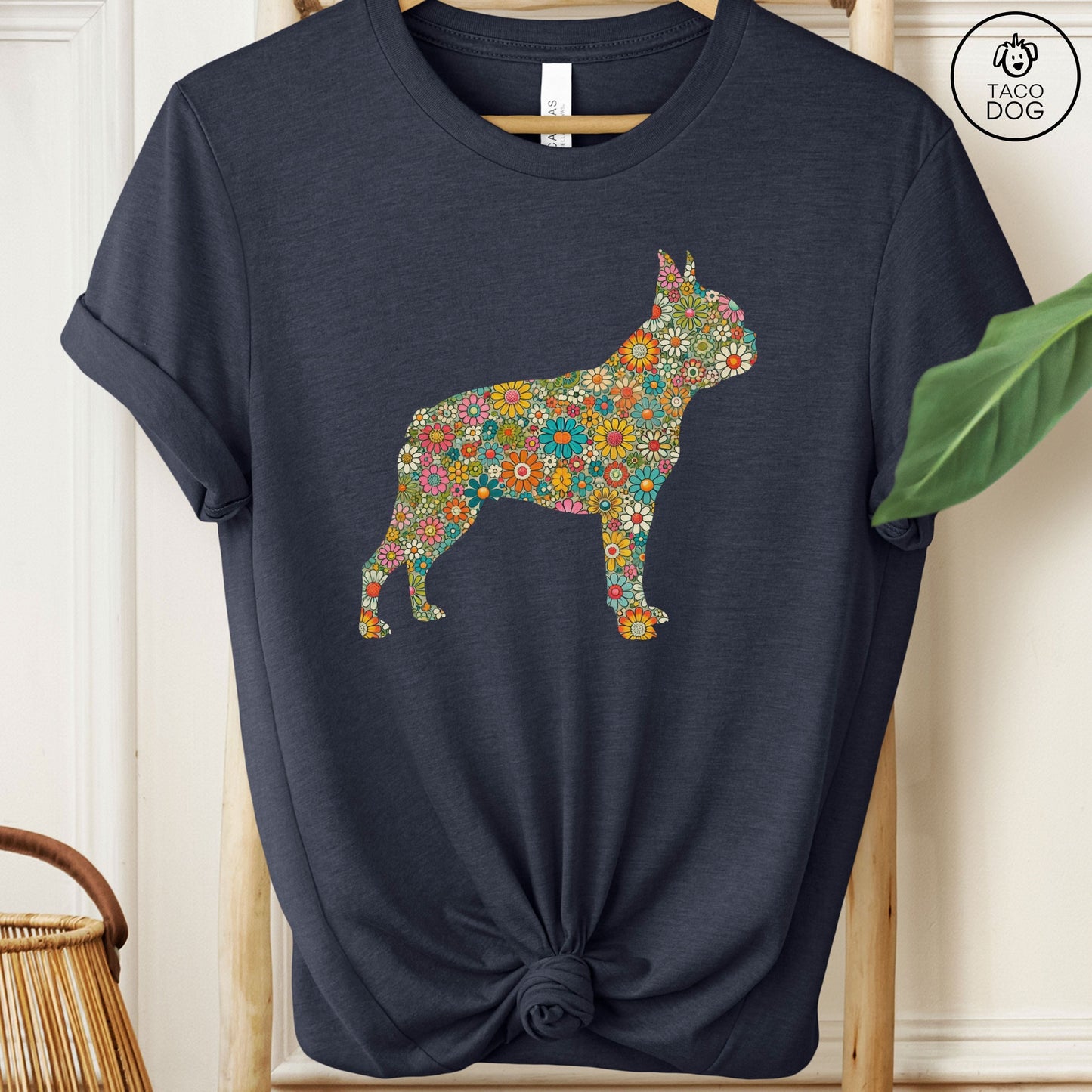 Boston Terrier Silhouette Floral T-Shirt