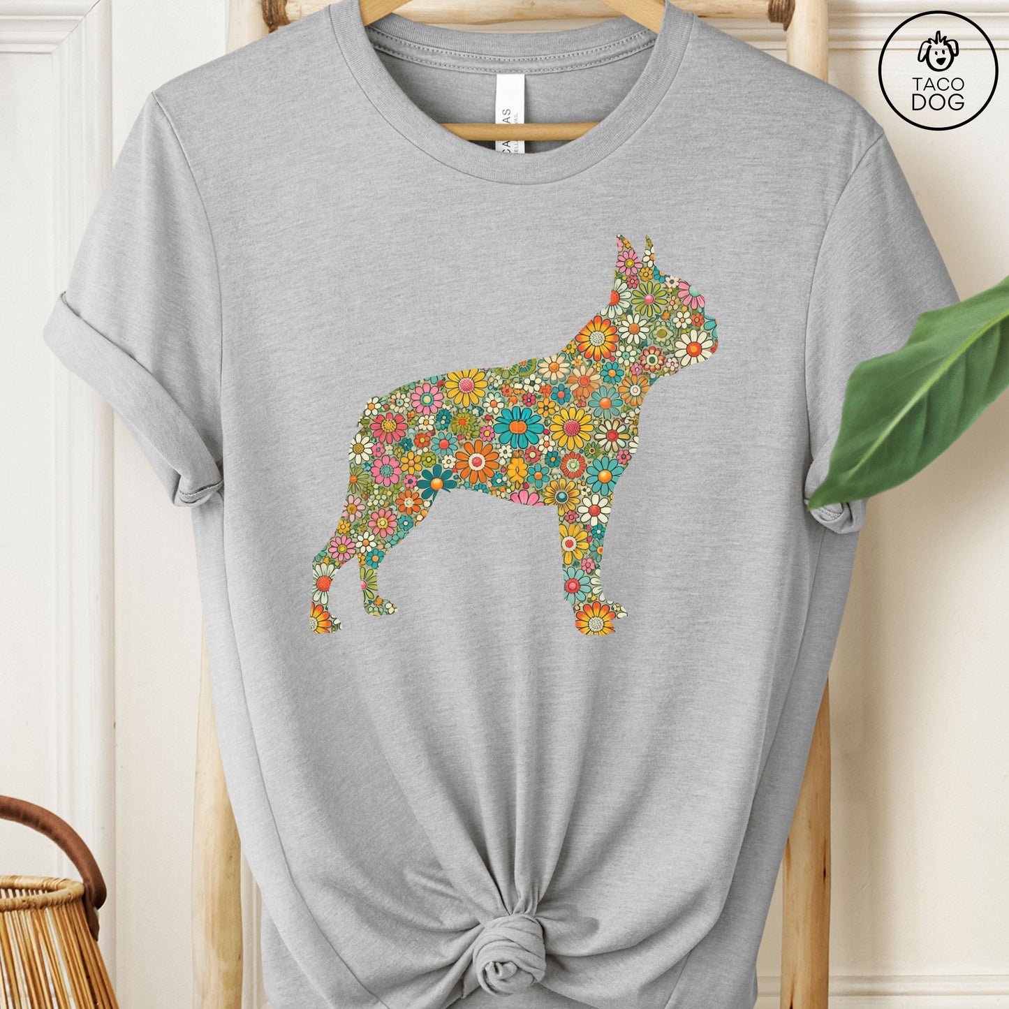Boston Terrier Silhouette Floral T-Shirt
