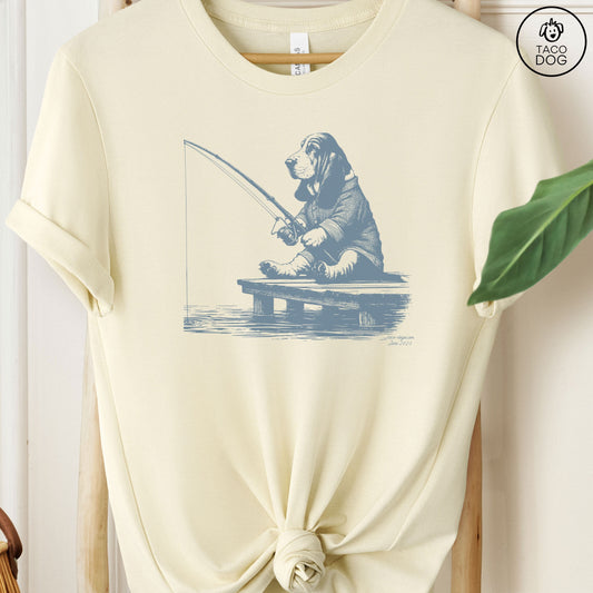 Basset Hound Fishing T-Shirt Natural Taco-Dog