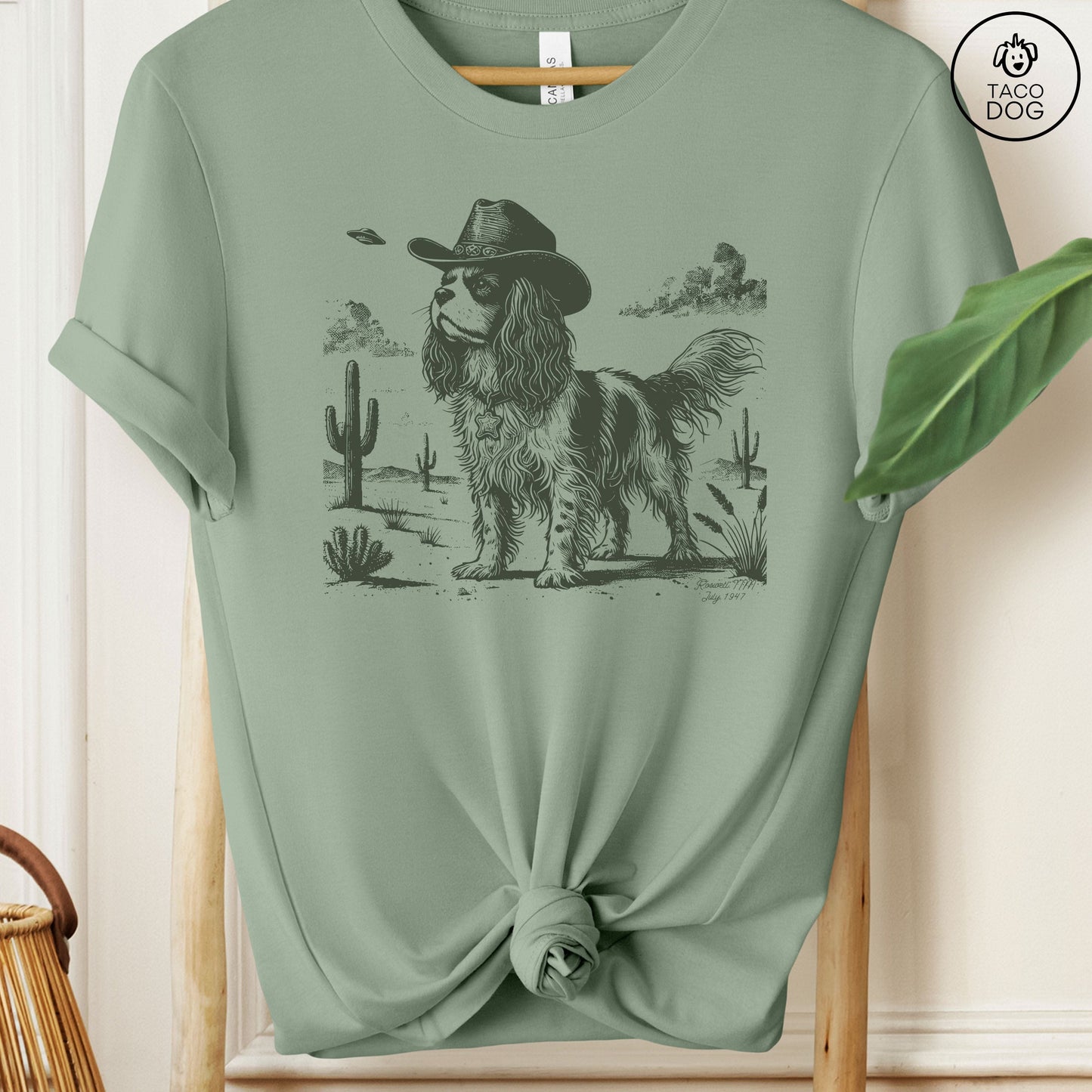 Cavalier King Charles Spaniel Ink Space Cowboy UFO T-Shirt