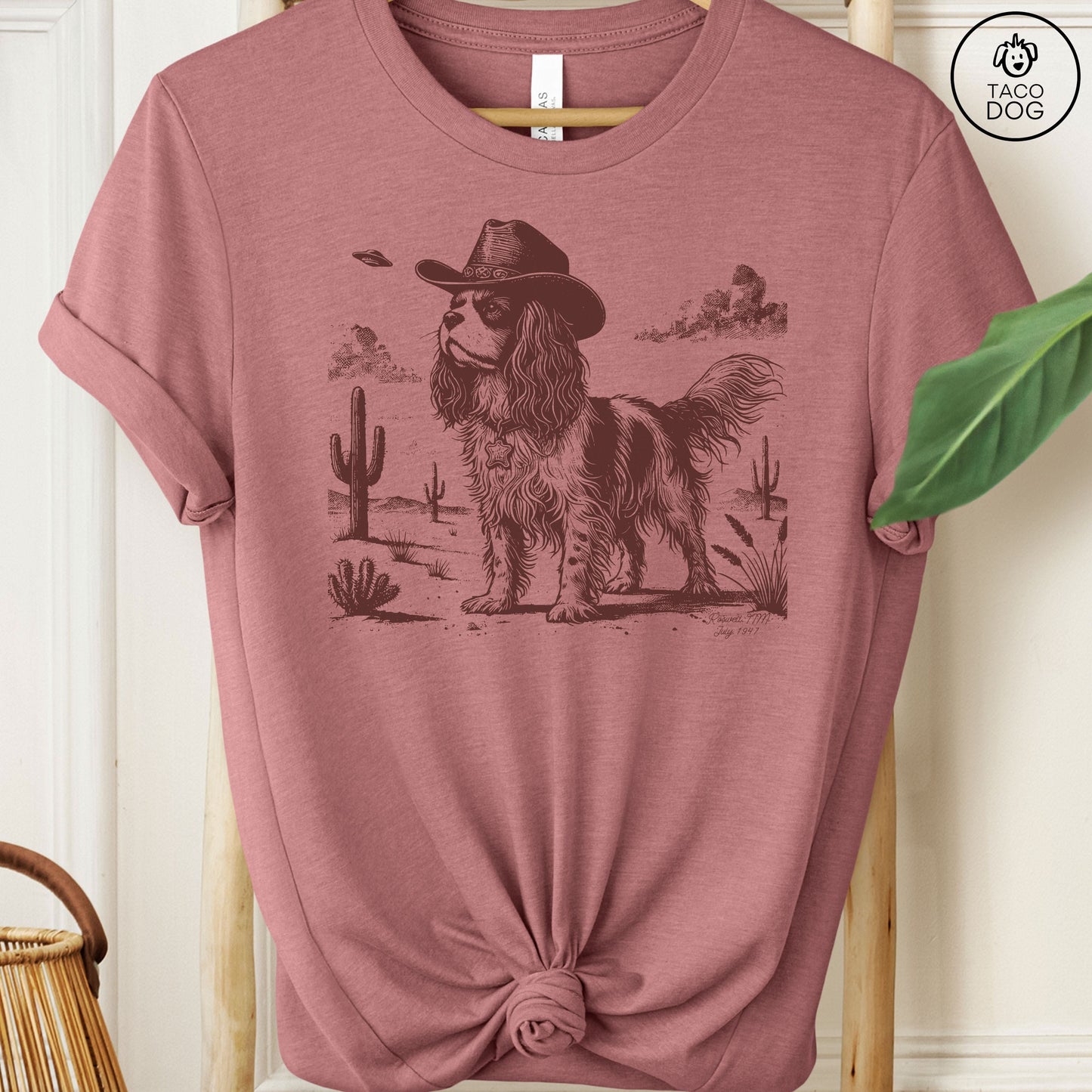 Cavalier King Charles Spaniel Ink Space Cowboy UFO T-Shirt