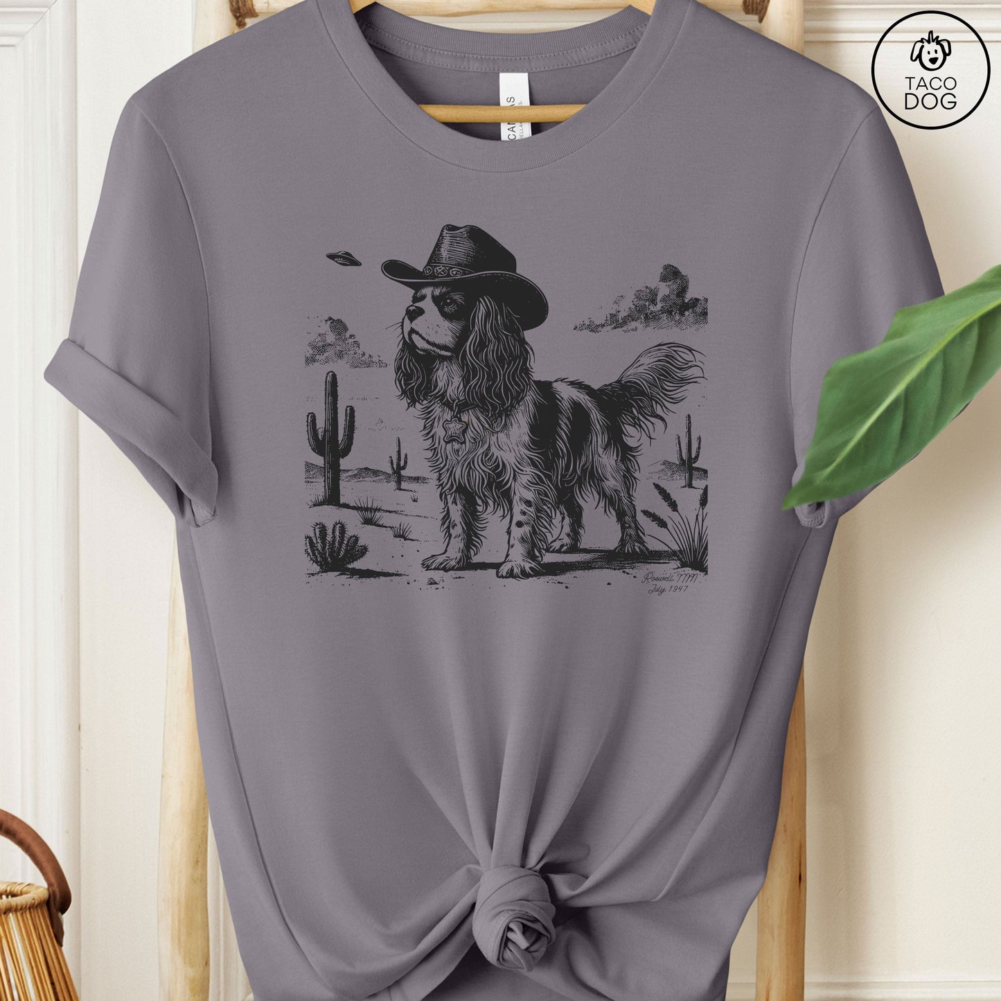 Cavalier King Charles Spaniel Ink Space Cowboy UFO T-Shirt