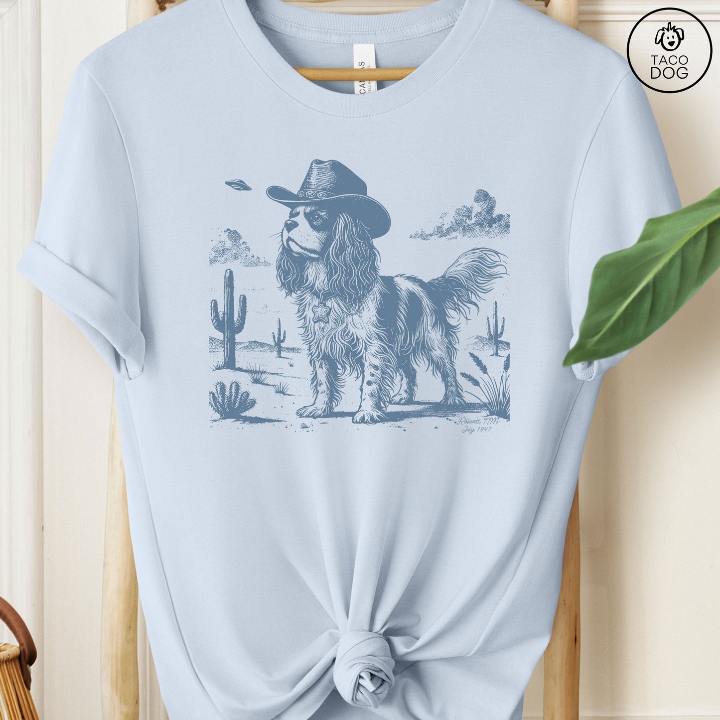 Cavalier King Charles Spaniel Ink Space Cowboy UFO T-Shirt
