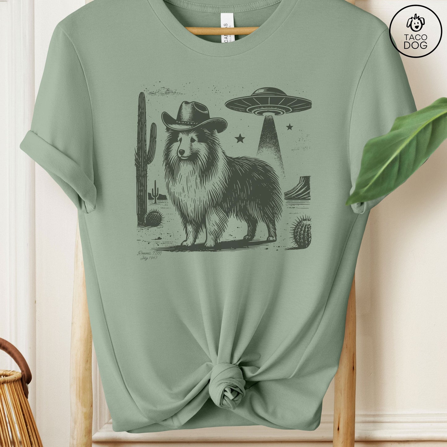 Sheltie Shetland Sheepdog Cowboy Ink Space Cowboy UFO T-Shirt