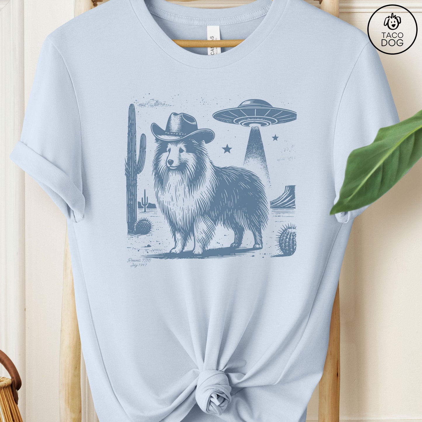 Sheltie Shetland Sheepdog Cowboy Ink Space Cowboy UFO T-Shirt