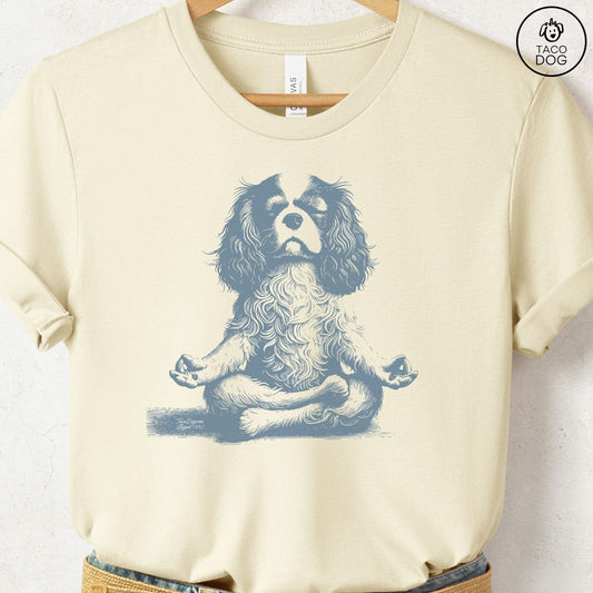 Cavalier King Charles Spaniel Meditate Yoga T-Shirt Natural Taco-Dog