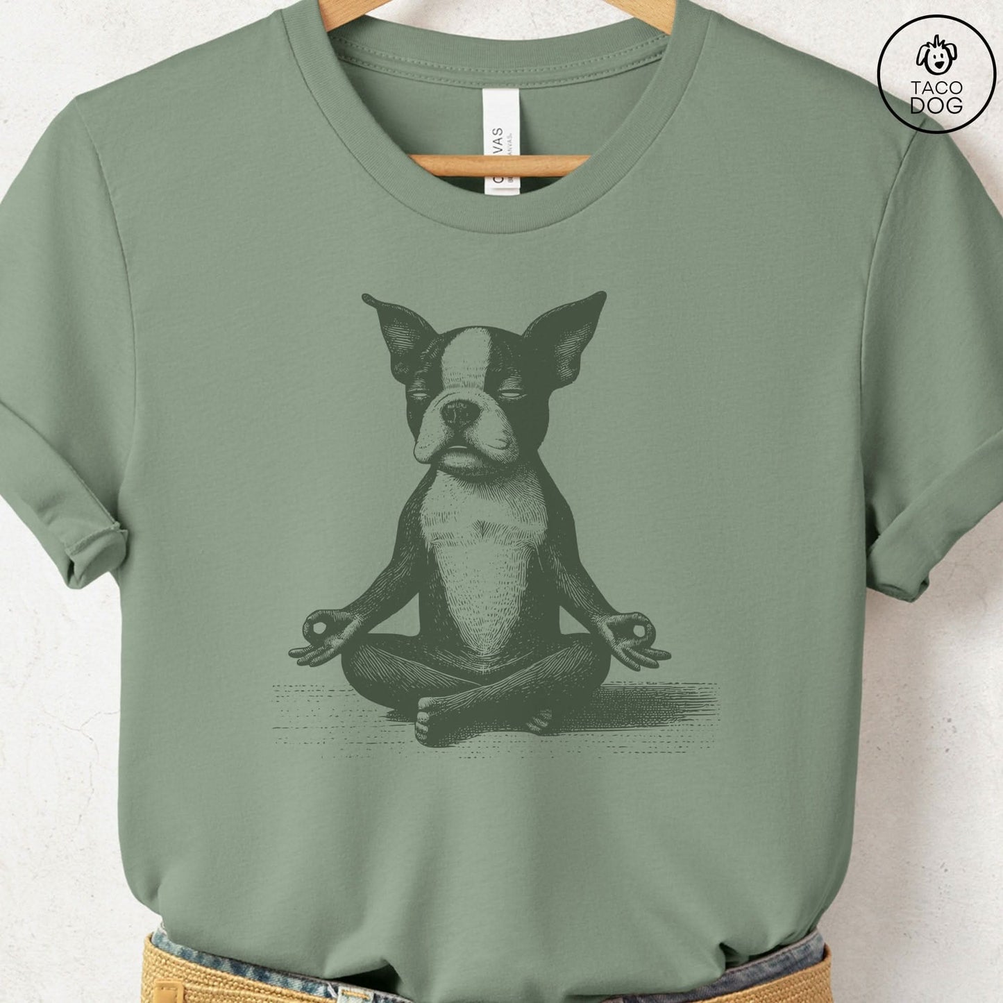 Boston Terrier Meditate Yoga T-Shirt