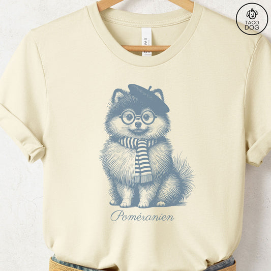 Pomeranian Beret France T-Shirt Natural Taco-Dog