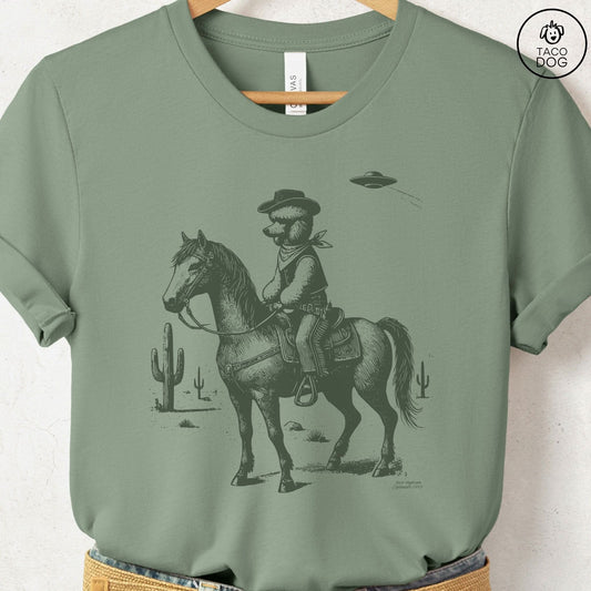 Poodle Horseback T-Shirt Sage Taco-Dog