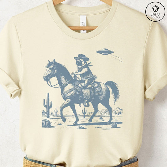 Pug Horseback T-Shirt Natural Taco-Dog