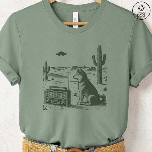 Shiba Inu Vintage Radio T-Shirt Sage Taco-Dog