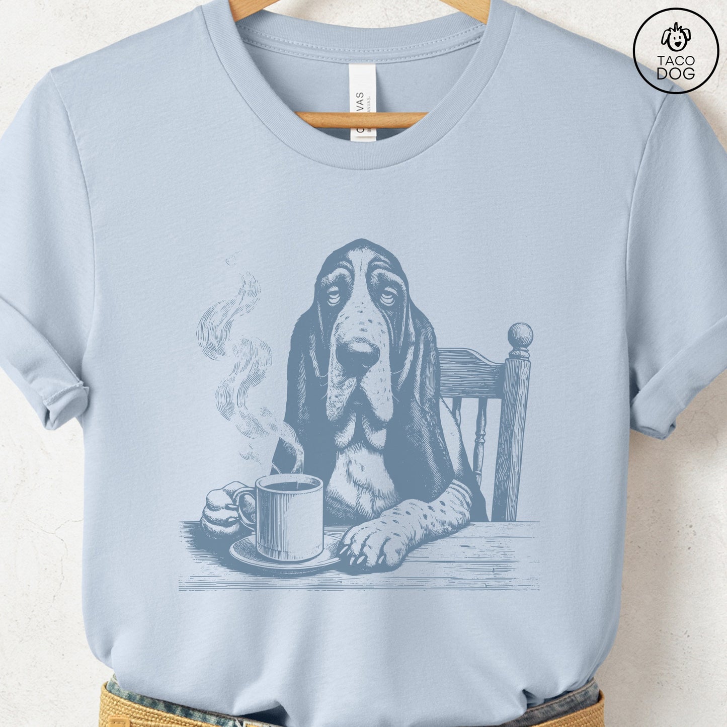 Basset Hound Coffee Morning Mood T-Shirt