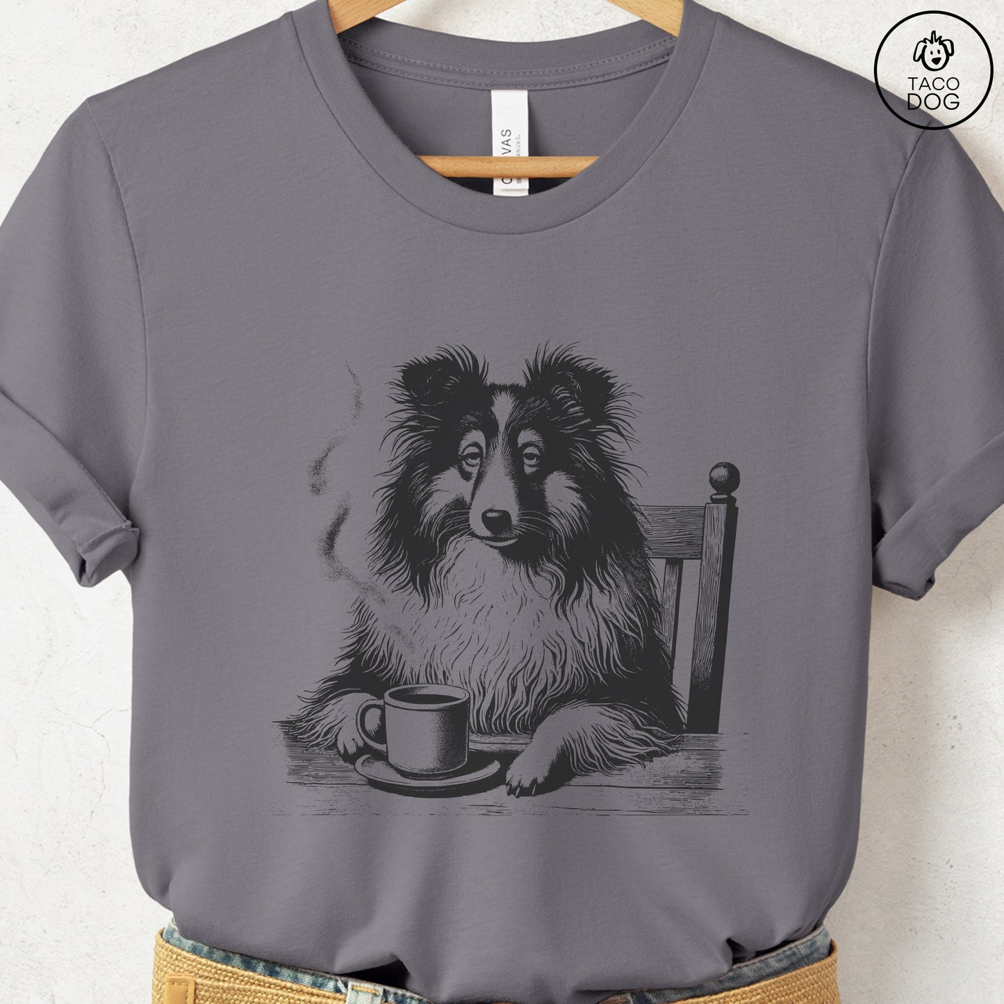 Shetland Sheepdog Sheltie Coffee Morning Mood T-Shirt