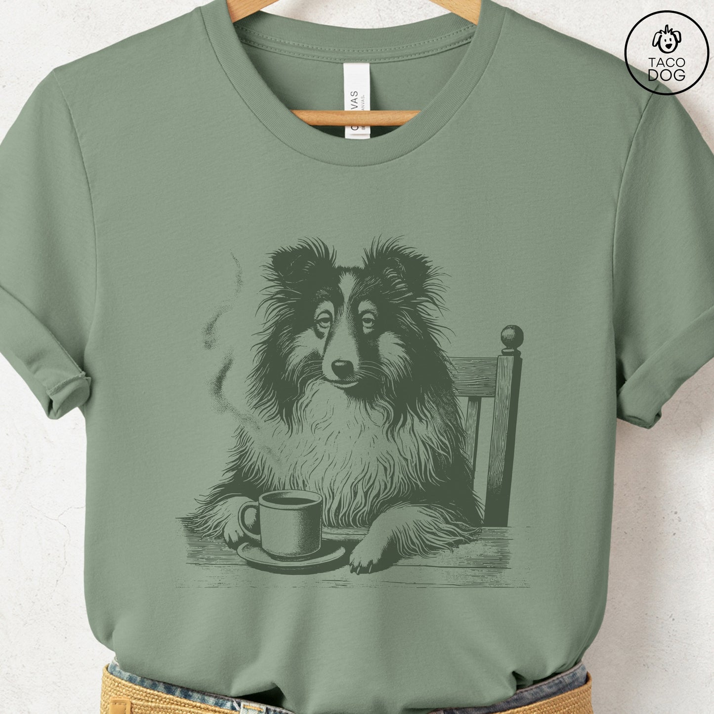 Shetland Sheepdog Sheltie Coffee Morning Mood T-Shirt