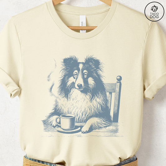 Shetland Sheepdog Sheltie Coffee Morning Mood T-Shirt Natural Taco-Dog