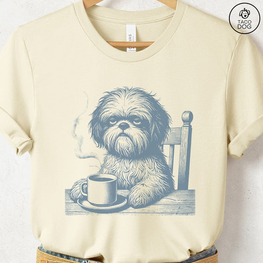 Shih Tzu Coffee Morning Mood T-Shirt Natural Taco-Dog