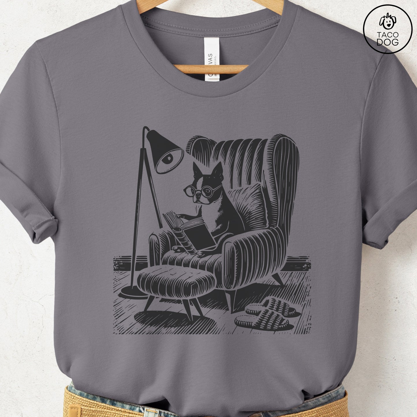 Boston Terrier Reading Chair T-Shirt