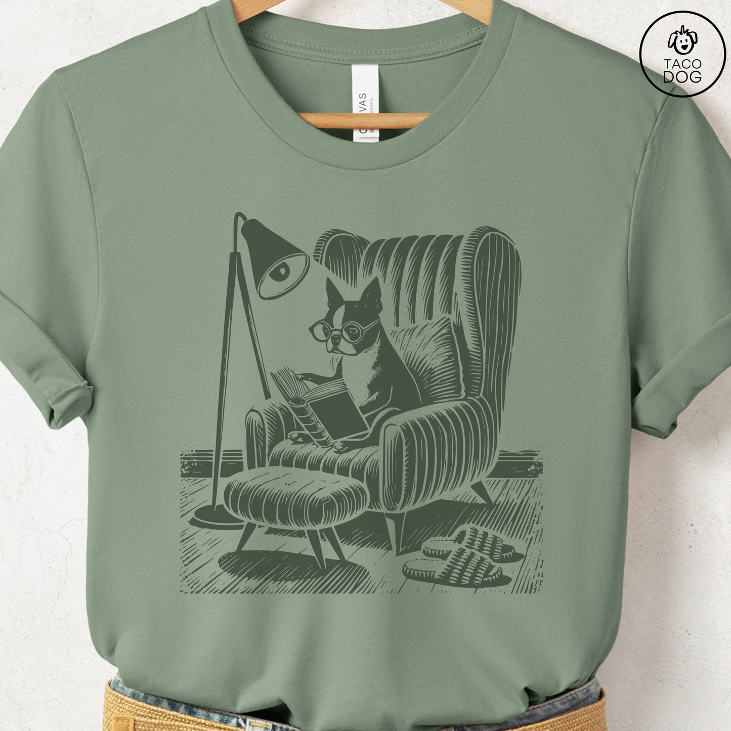 Boston Terrier Reading Chair T-Shirt