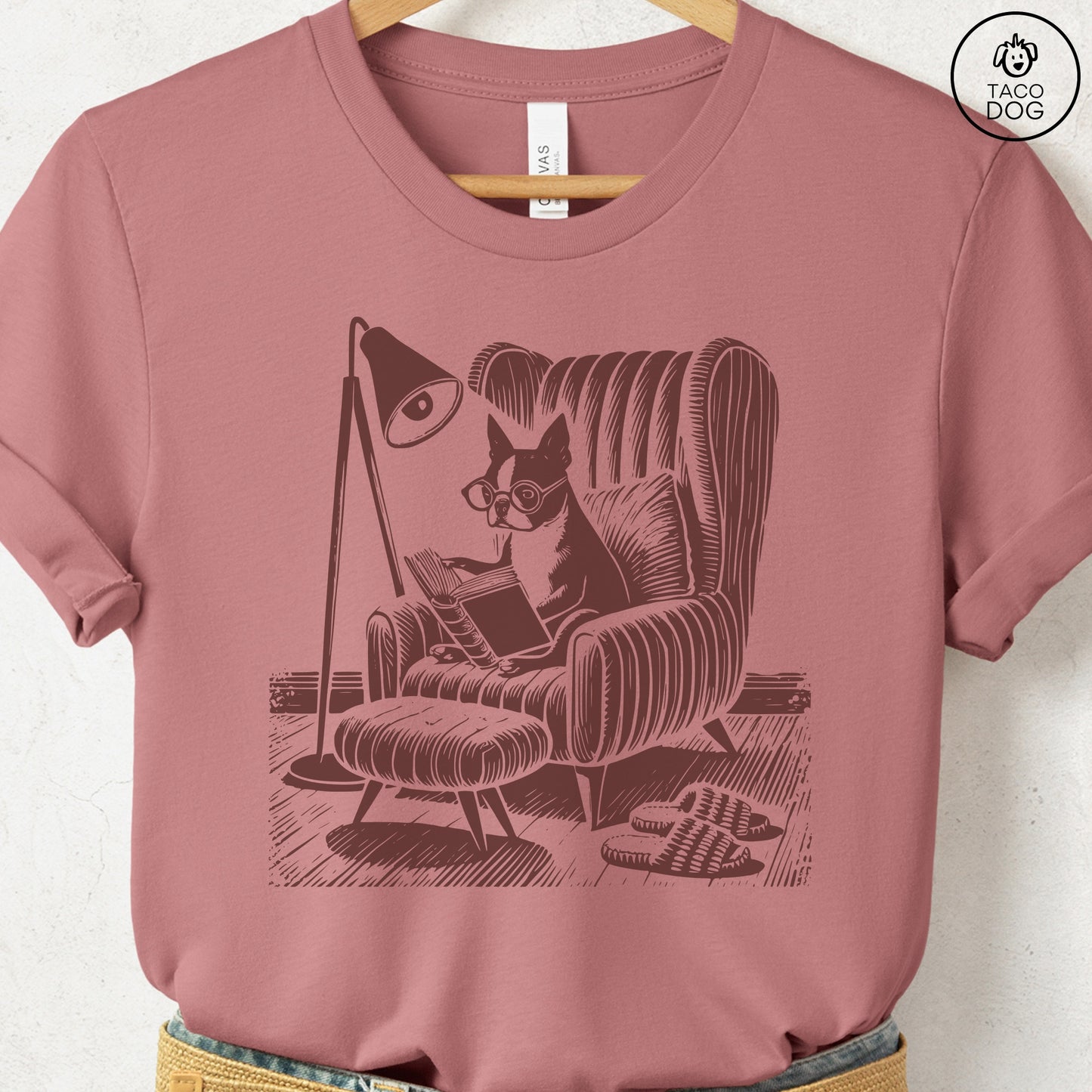 Boston Terrier Reading Chair T-Shirt