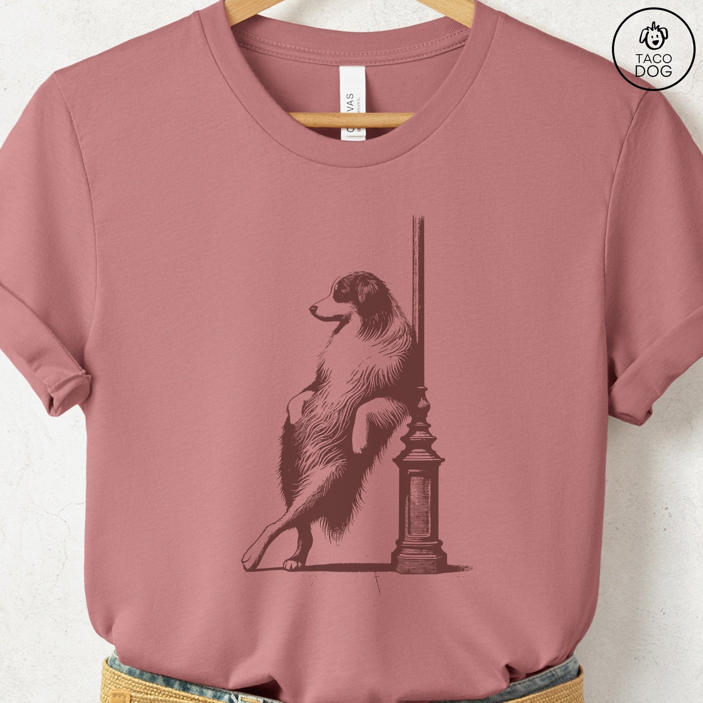 Australian Shepherd Aussie Lamppost Leaning T-Shirt