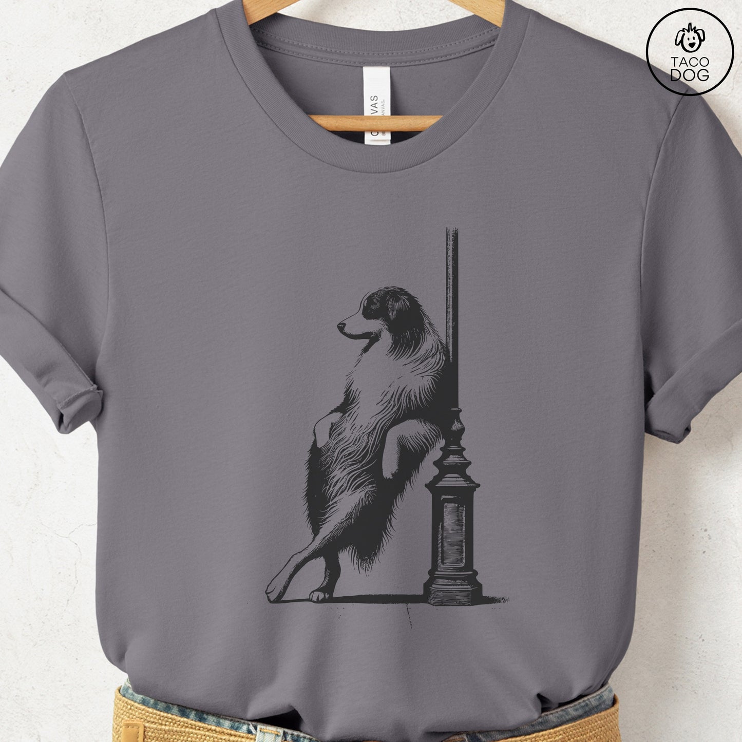 Australian Shepherd Aussie Lamppost Leaning T-Shirt