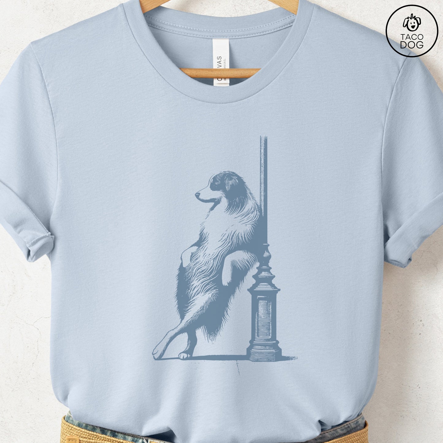 Australian Shepherd Aussie Lamppost Leaning T-Shirt