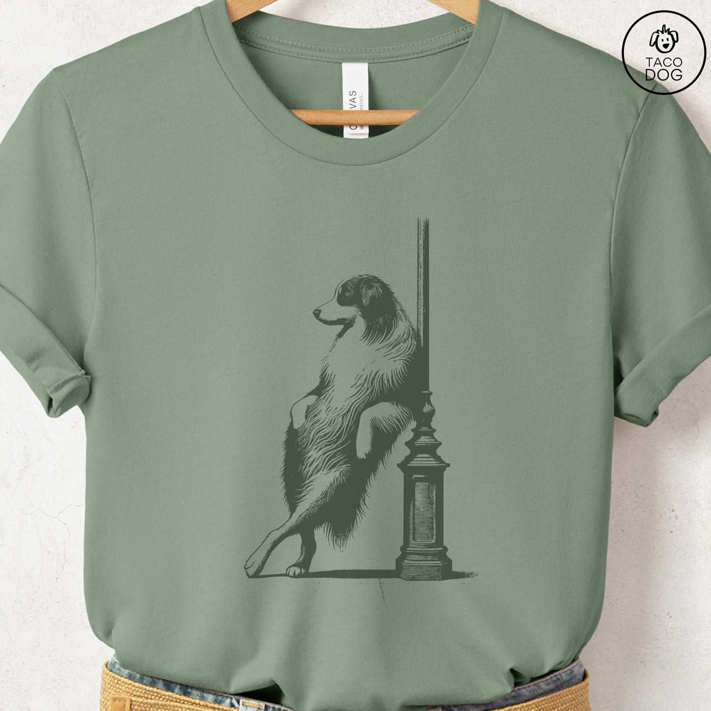 Australian Shepherd Aussie Lamppost Leaning T-Shirt