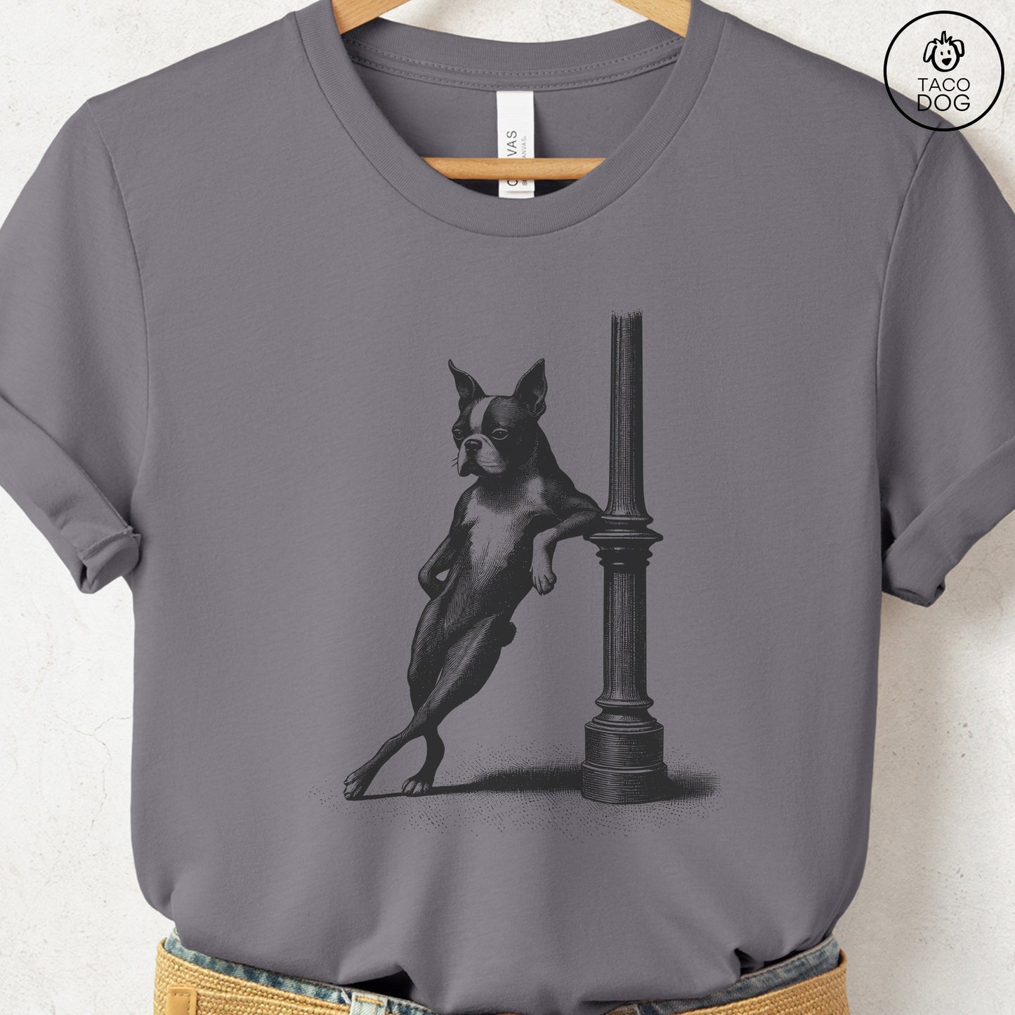 Boston Terrier Lamppost Leaning T-Shirt