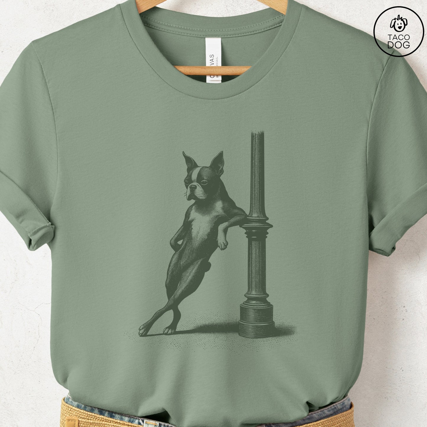 Boston Terrier Lamppost Leaning T-Shirt