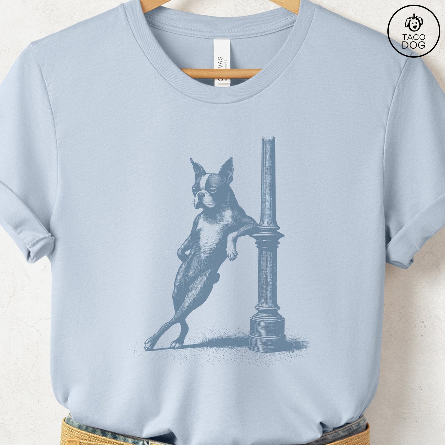 Boston Terrier Lamppost Leaning T-Shirt