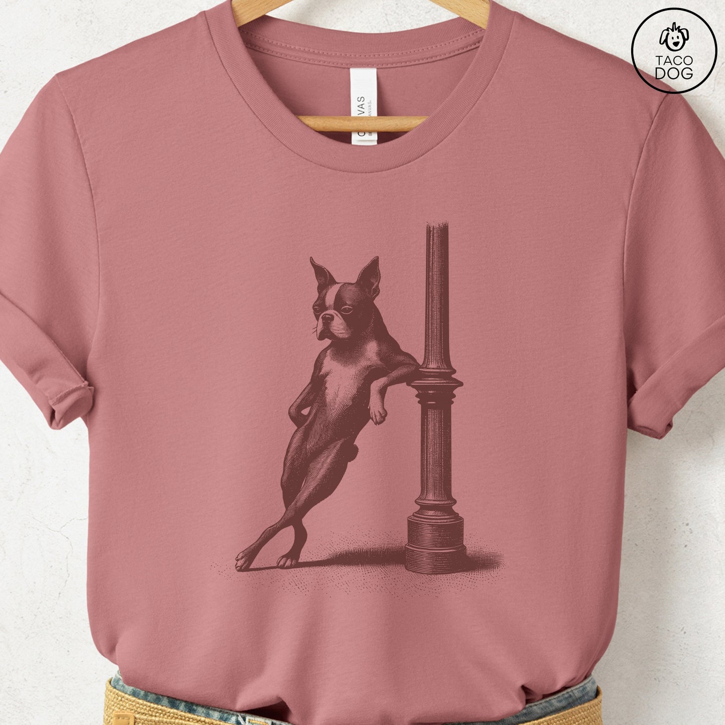 Boston Terrier Lamppost Leaning T-Shirt