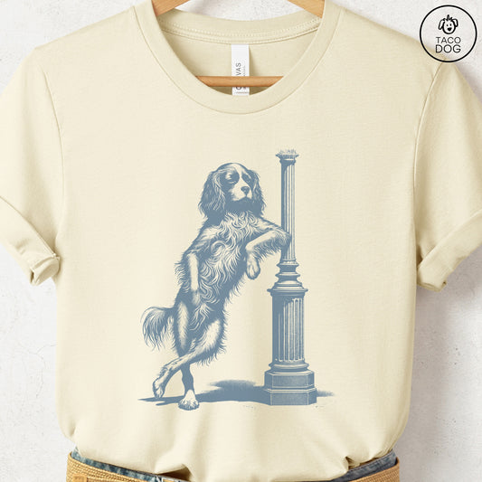 Cavalier King Charles Spaniel Lamppost Leaning T-Shirt Natural Taco-Dog