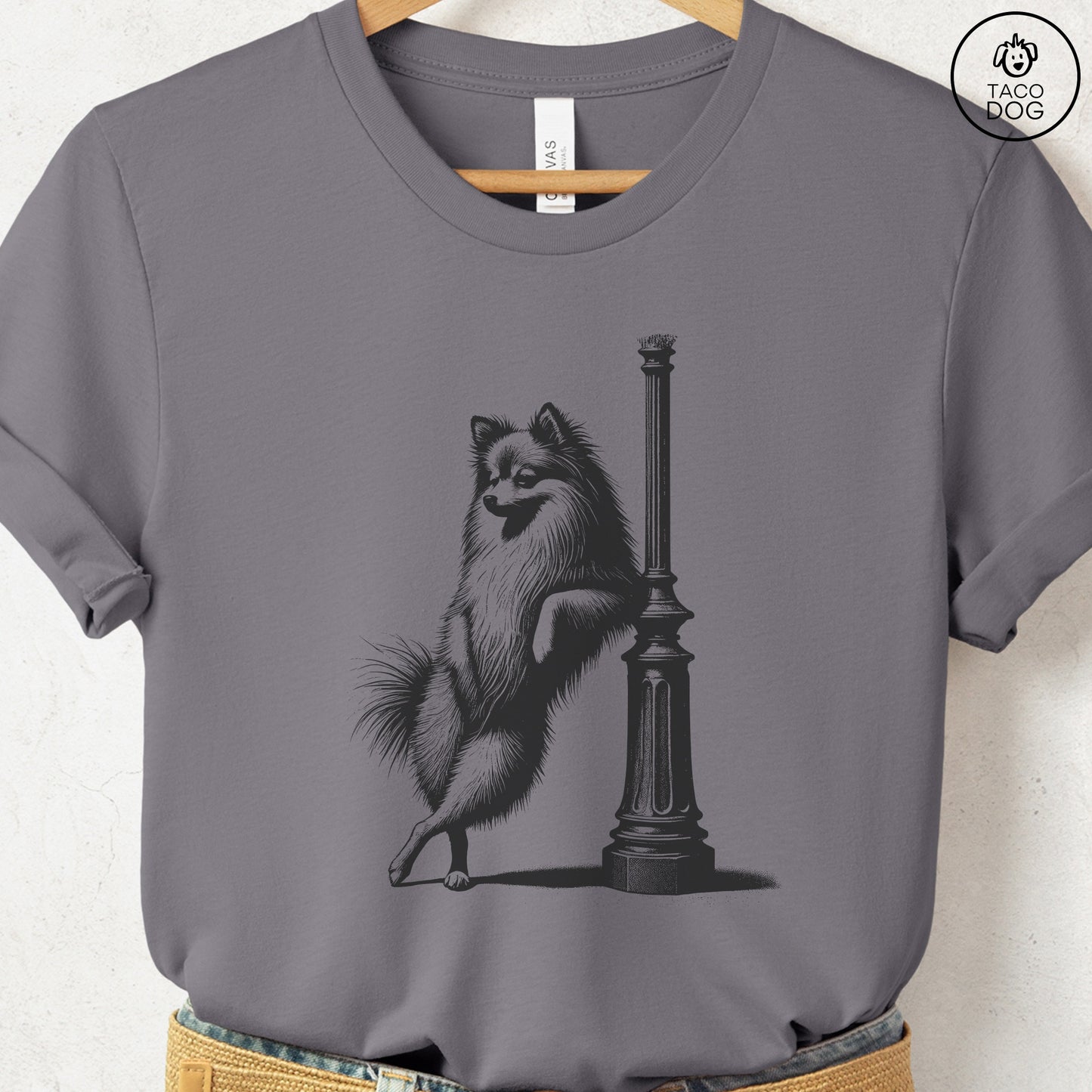 Pomeranian Lamppost Leaning T-Shirt