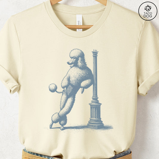 Poodle Lamppost Leaning T-Shirt Natural Taco-Dog