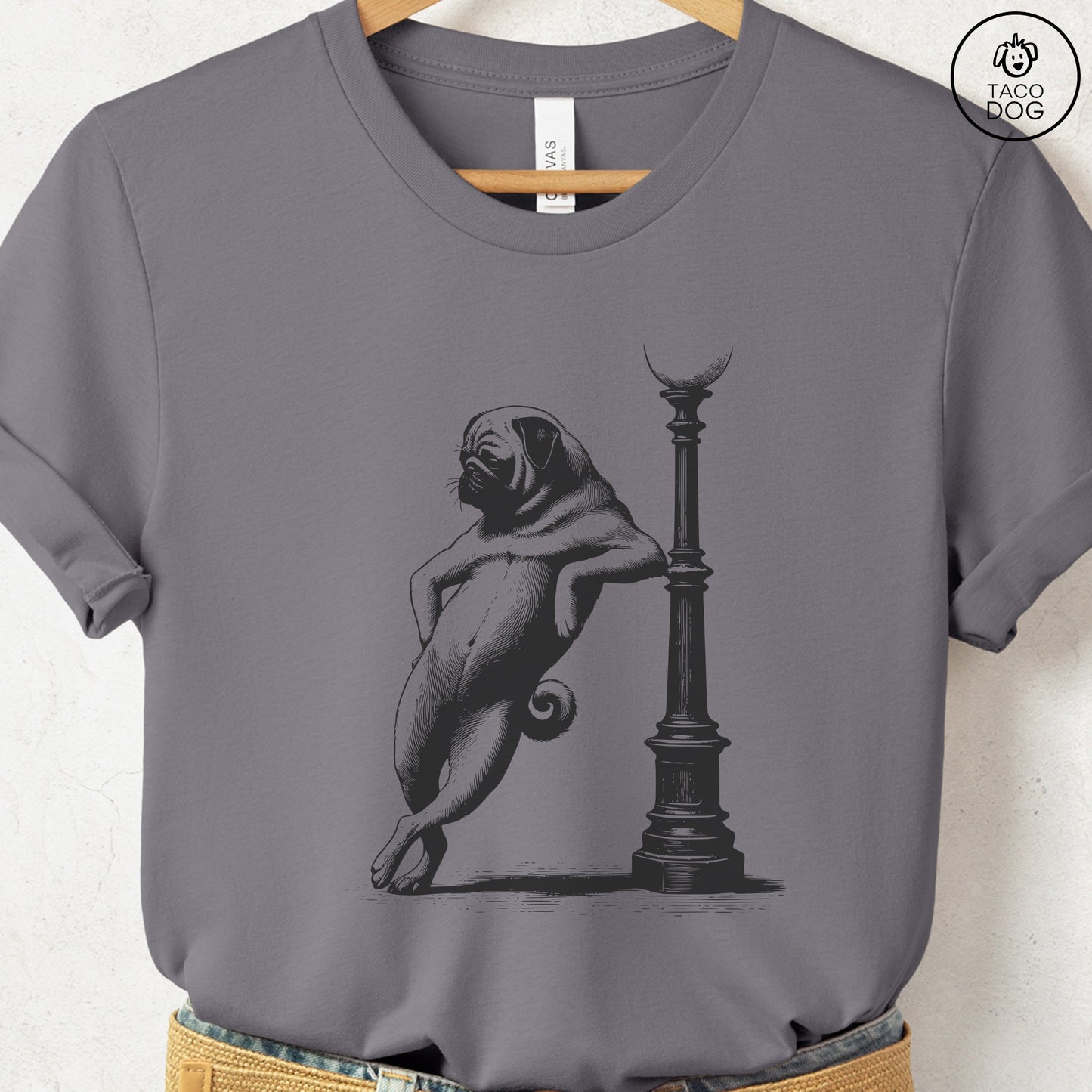 Pug Lamppost Leaning T-Shirt