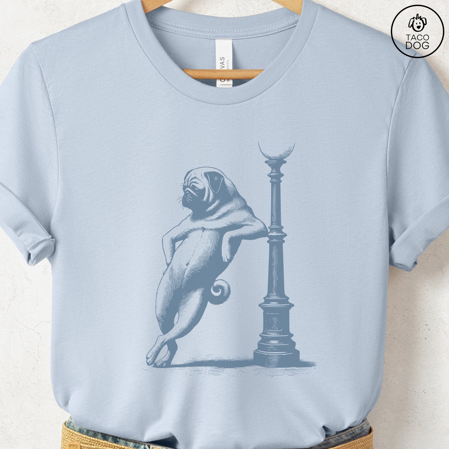 Pug Lamppost Leaning T-Shirt