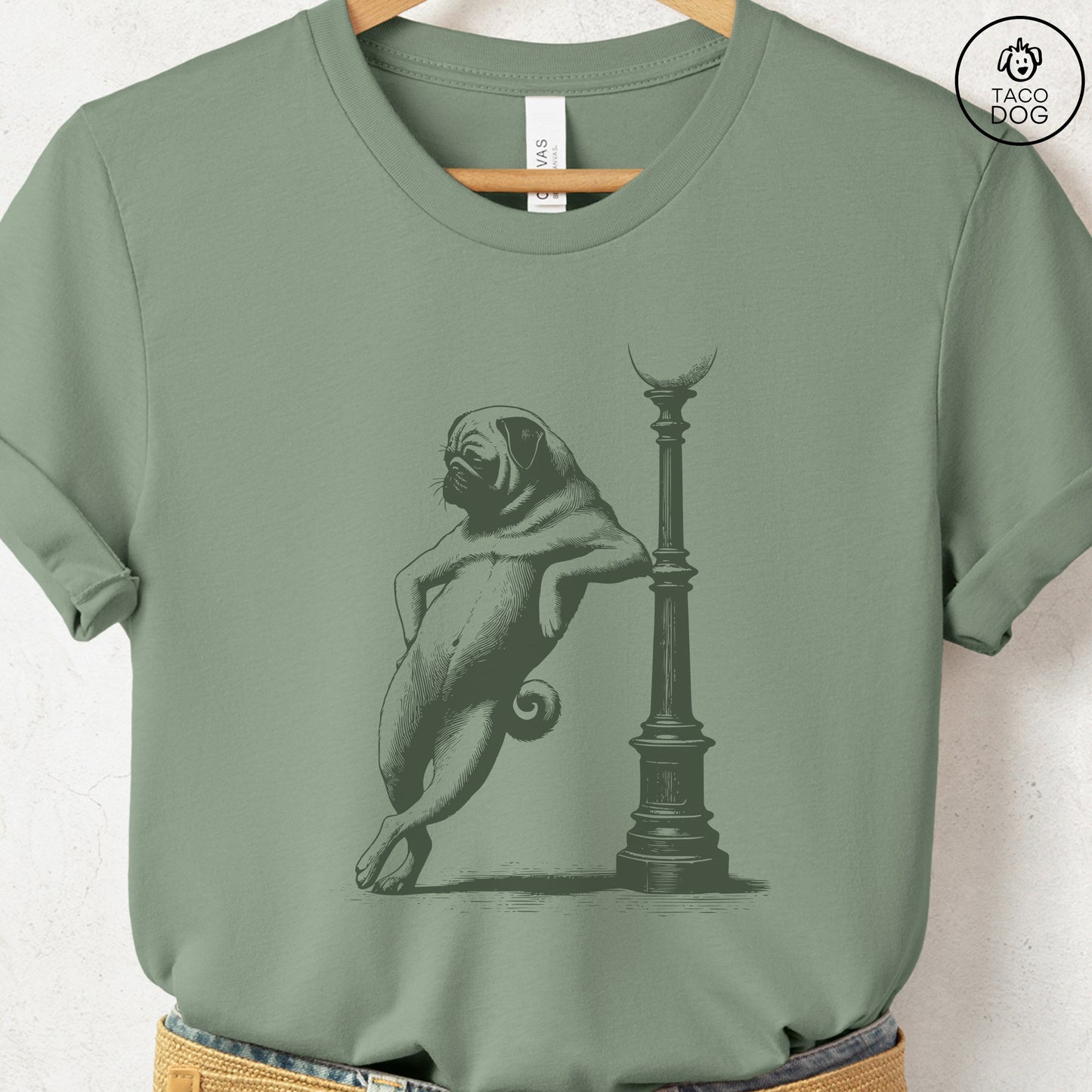 Pug Lamppost Leaning T-Shirt