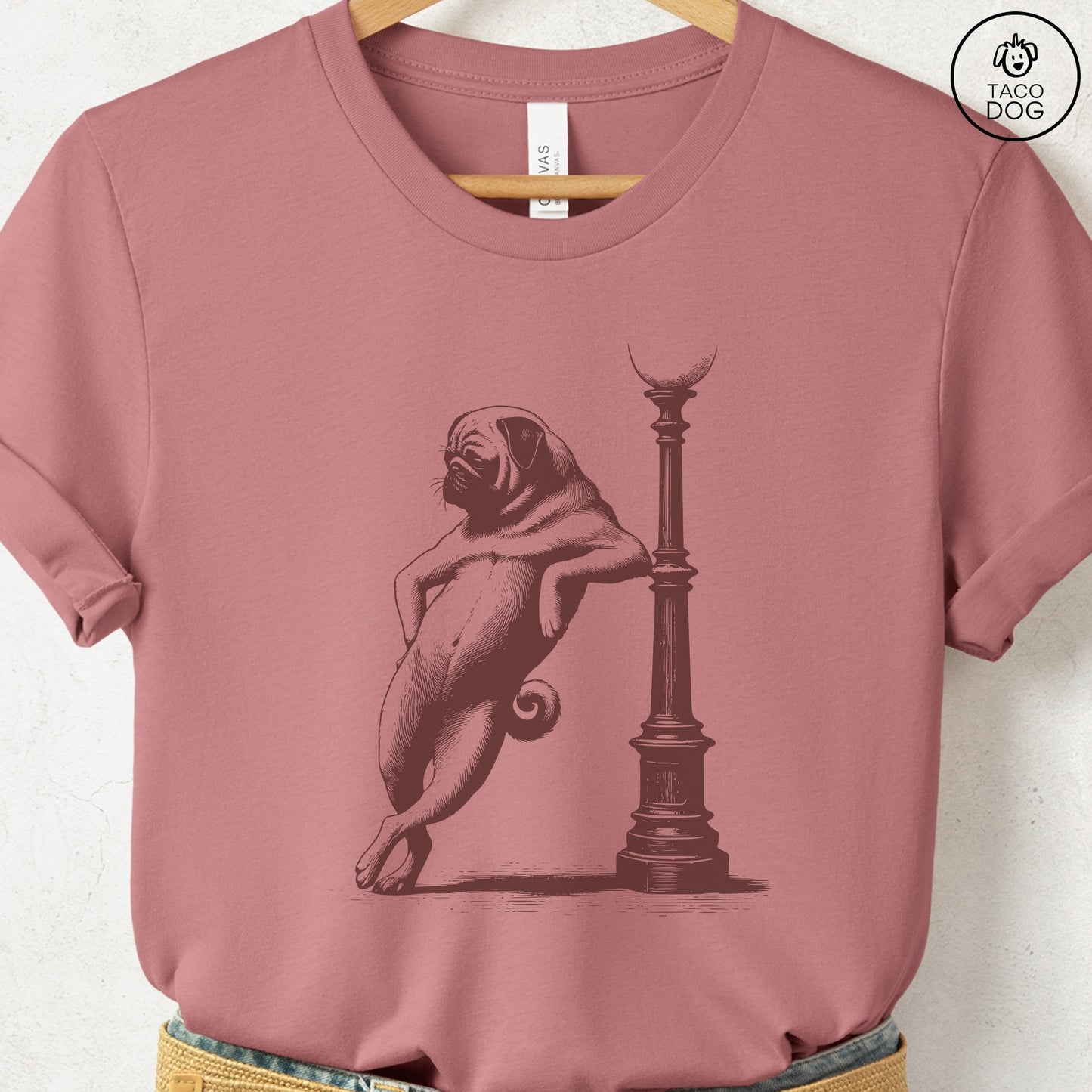 Pug Lamppost Leaning T-Shirt