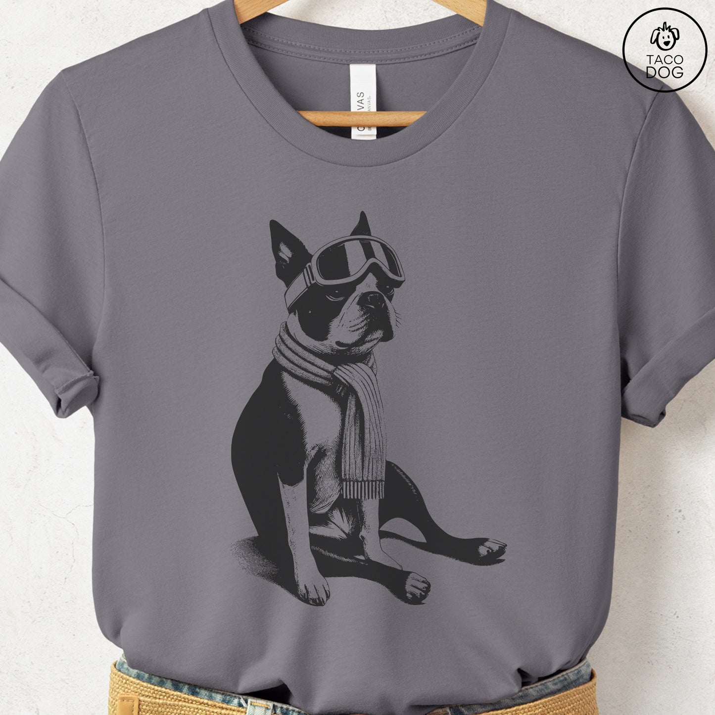 Boston Terrier Winter Sport T-Shirt Storm Taco-Dog