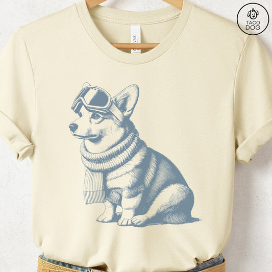 Corgi Winter Sport T-Shirt Natural Taco-Dog